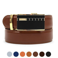 Men's Genuine Leather Sliding Buckle Ratchet Belt MGLBB2 - Bundle Bus