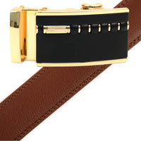 Men's Genuine Leather Sliding Buckle Ratchet Belt MGLBB2 - Bundle Bus