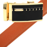 Men's Genuine Leather Sliding Buckle Ratchet Belt MGLBB2 - Bundle Bus