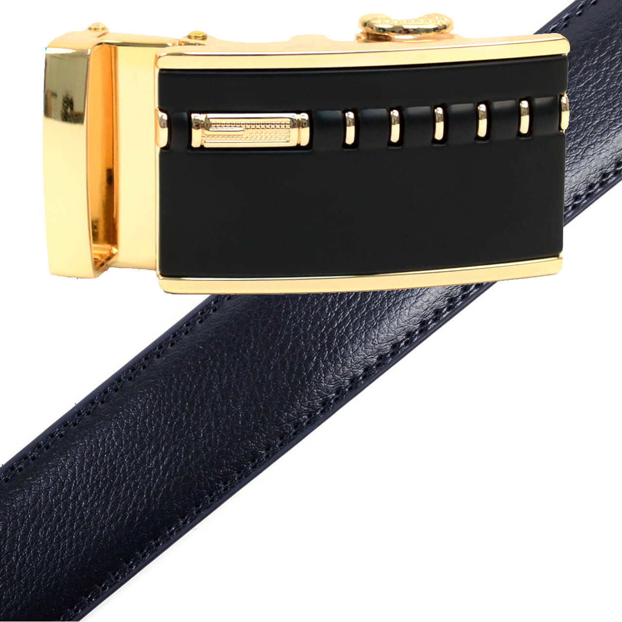 Men's Genuine Leather Sliding Buckle Ratchet Belt MGLBB2 - Bundle Bus