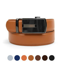 Men's Genuine Leather Sliding Buckle Ratchet Belt MGLBB20 - Bundle Bus