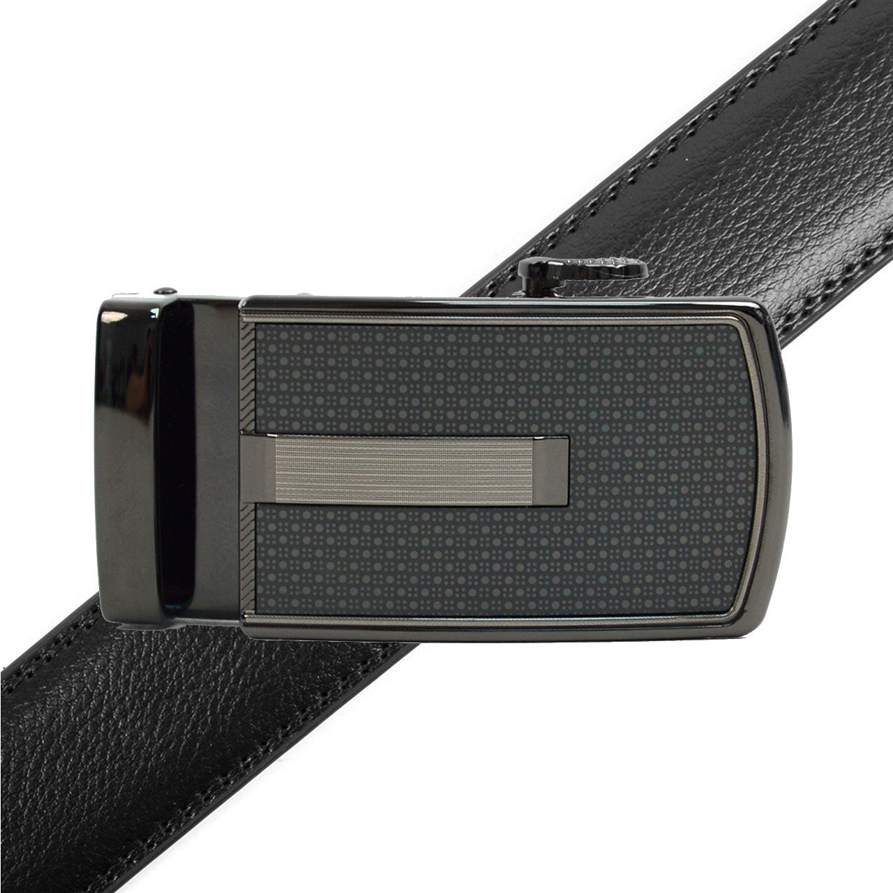 Men's Genuine Leather Sliding Buckle Ratchet Belt MGLBB20 - Bundle Bus