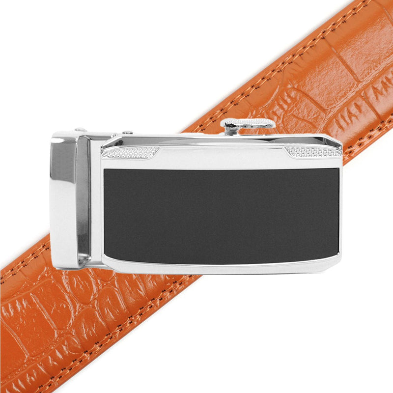 Men's Genuine Leather Sliding Buckle Ratchet Belt MGLBB22 - Bundle Bus