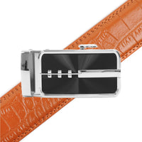 Men's Genuine Leather Sliding Buckle Ratchet Belt MGLBB23 - Bundle Bus