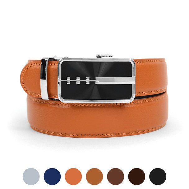 Men's Genuine Leather Sliding Buckle Ratchet Belt MGLBB23 - Bundle Bus