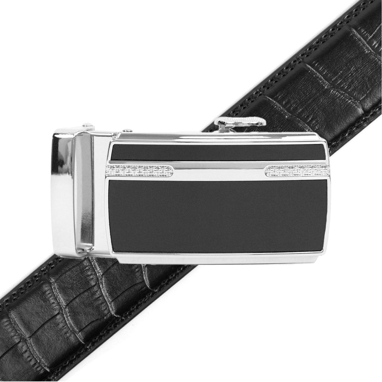 Men's Genuine Leather Sliding Buckle Ratchet Belt MGLBB24 - Bundle Bus