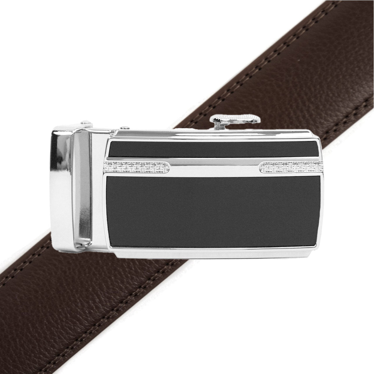 Men's Genuine Leather Sliding Buckle Ratchet Belt MGLBB24 - Bundle Bus