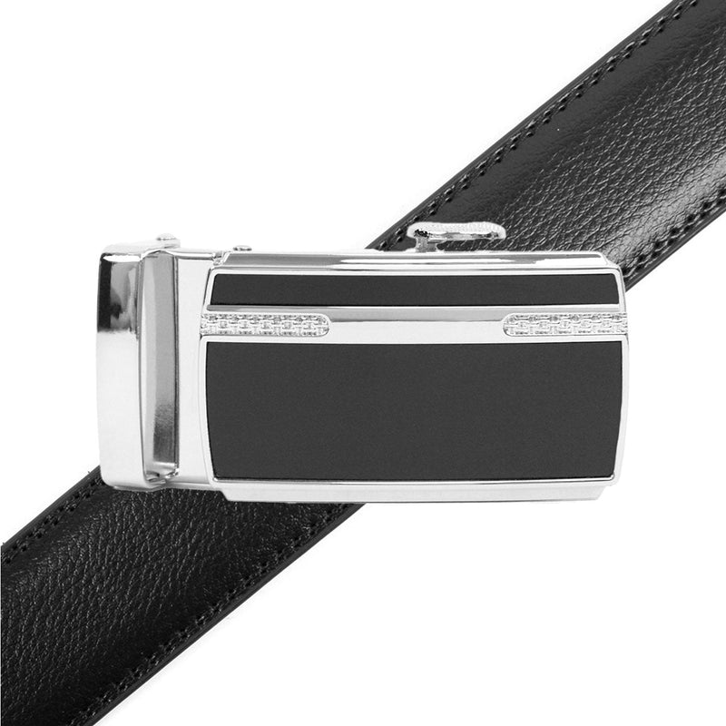 Men's Genuine Leather Sliding Buckle Ratchet Belt MGLBB24 - Bundle Bus