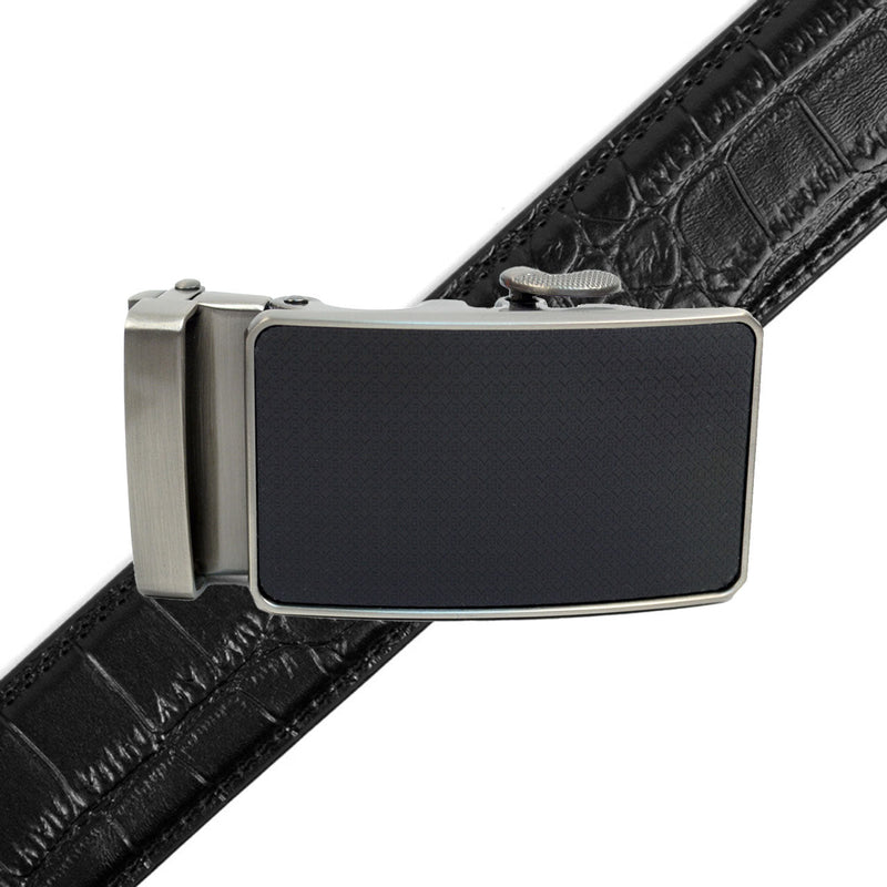 Men's Genuine Leather Sliding Buckle Ratchet Belt MGLBB25 - Bundle Bus