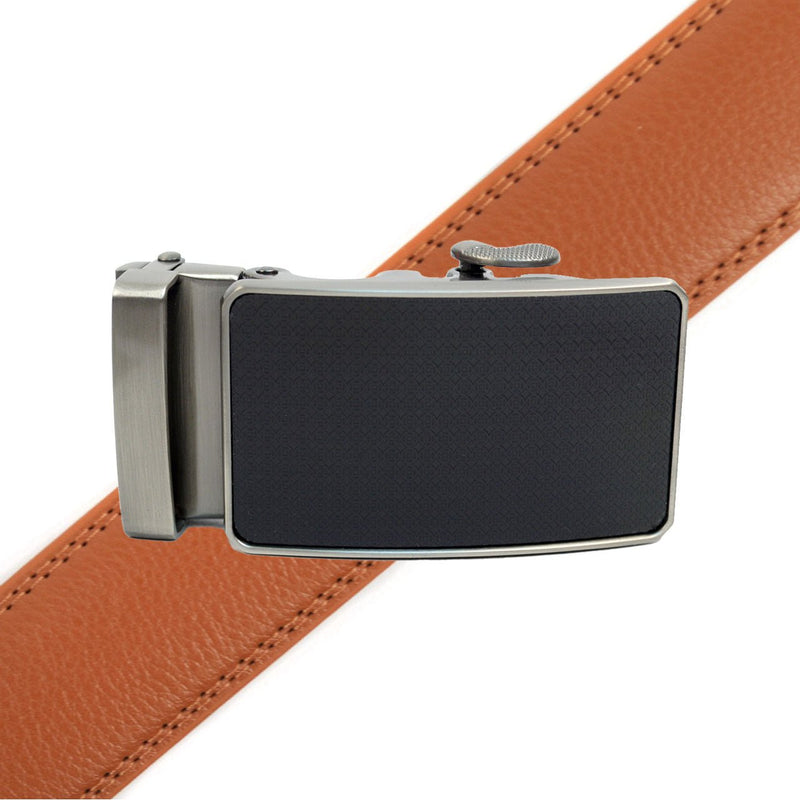 Men's Genuine Leather Sliding Buckle Ratchet Belt MGLBB25 - Bundle Bus