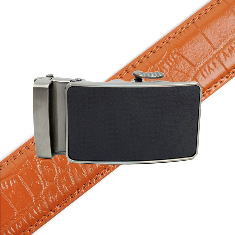 Men's Genuine Leather Sliding Buckle Ratchet Belt MGLBB25 - Bundle Bus