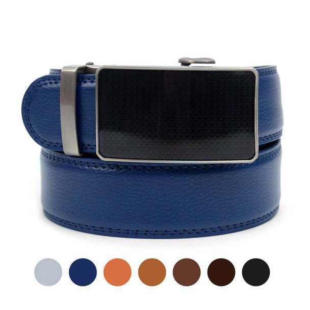 Men's Genuine Leather Sliding Buckle Ratchet Belt MGLBB25 - Bundle Bus