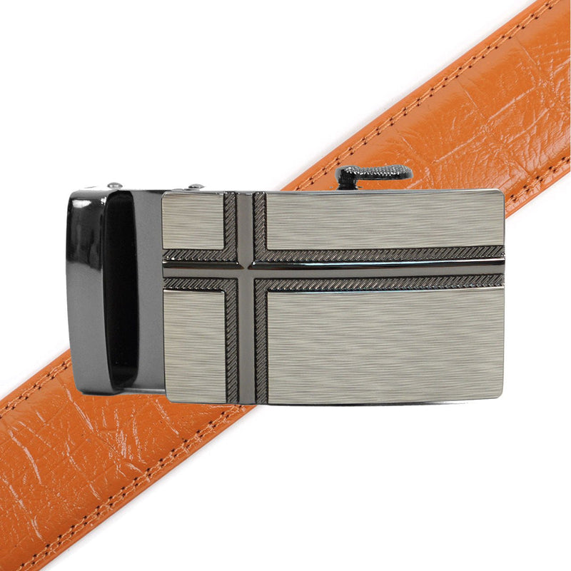 Men's Genuine Leather Sliding Buckle Ratchet Belt MGLBB26 - Bundle Bus