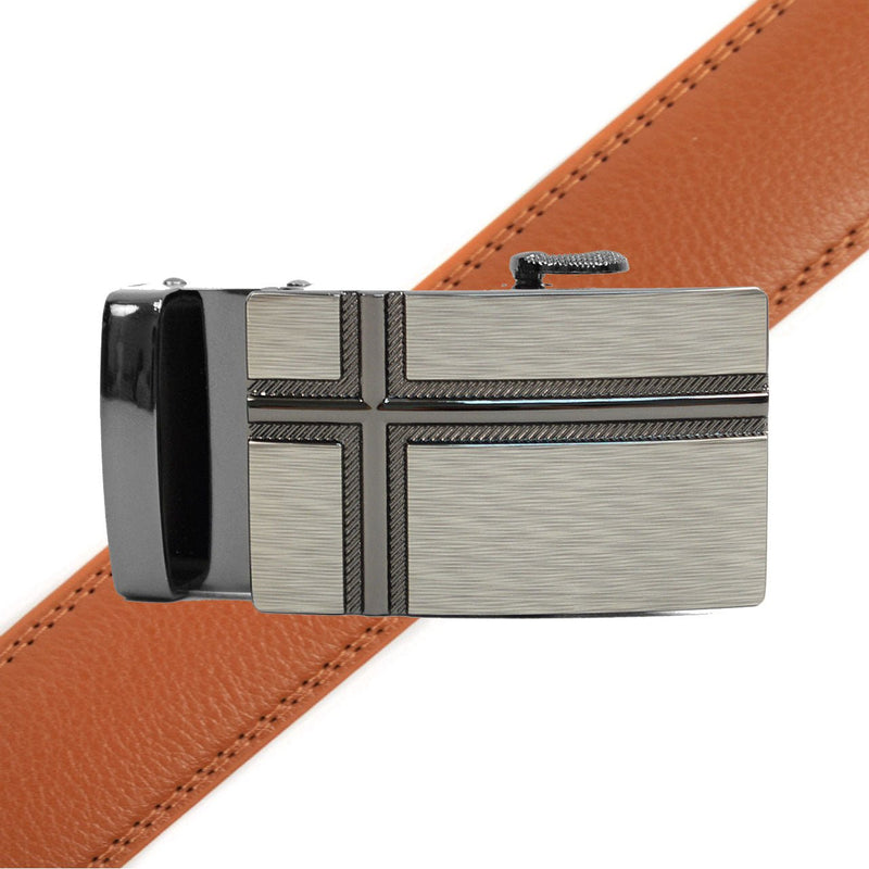 Men's Genuine Leather Sliding Buckle Ratchet Belt MGLBB26 - Bundle Bus