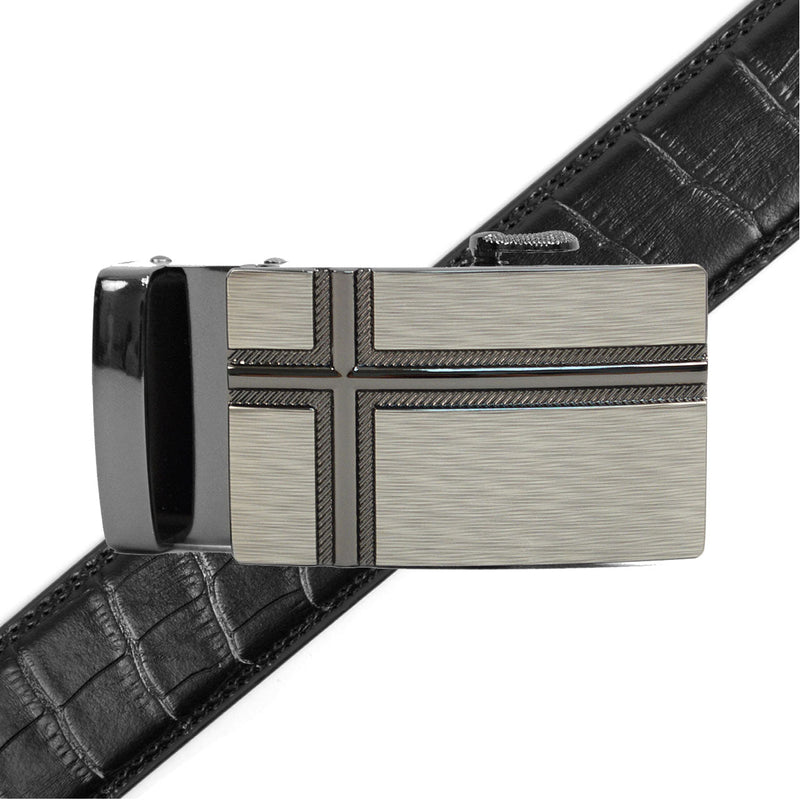 Men's Genuine Leather Sliding Buckle Ratchet Belt MGLBB26 - Bundle Bus