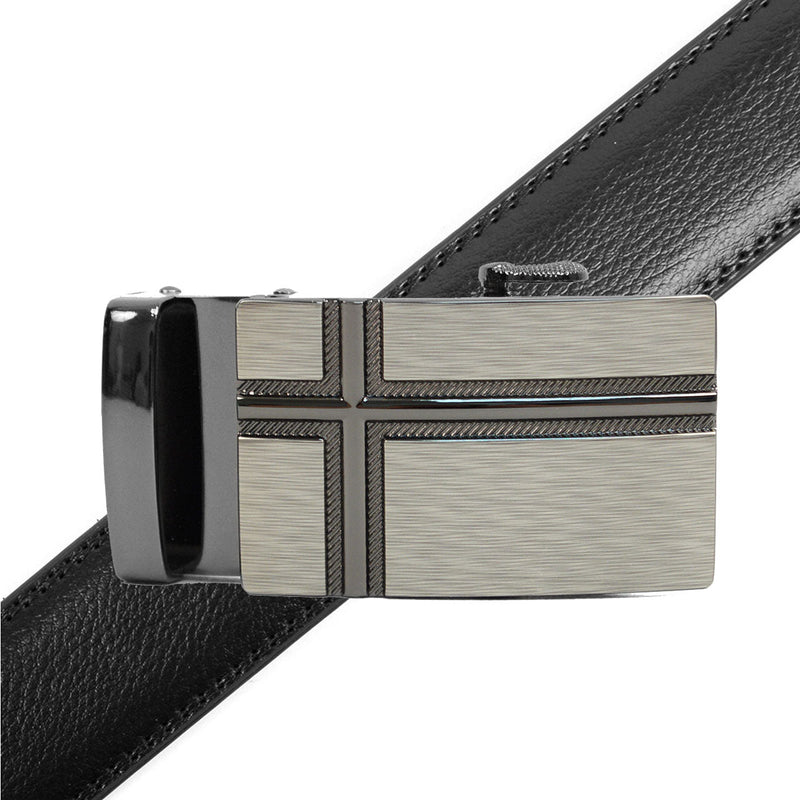 Men's Genuine Leather Sliding Buckle Ratchet Belt MGLBB26 - Bundle Bus