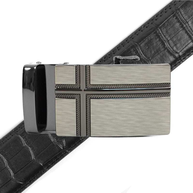 Men's Genuine Leather Sliding Buckle Ratchet Belt MGLBB26 - Bundle Bus