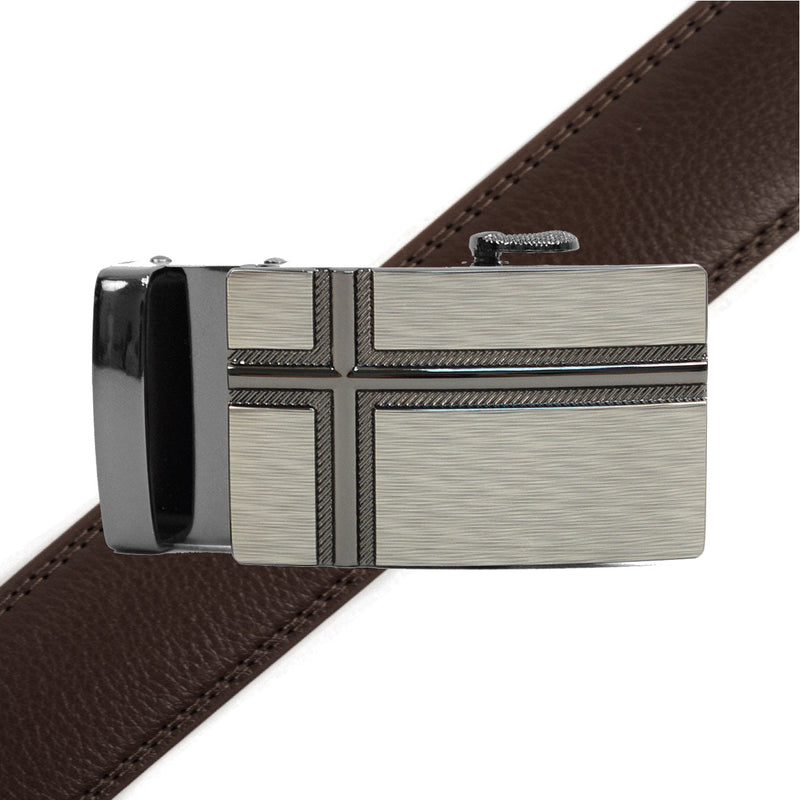 Men's Genuine Leather Sliding Buckle Ratchet Belt MGLBB26 - Bundle Bus