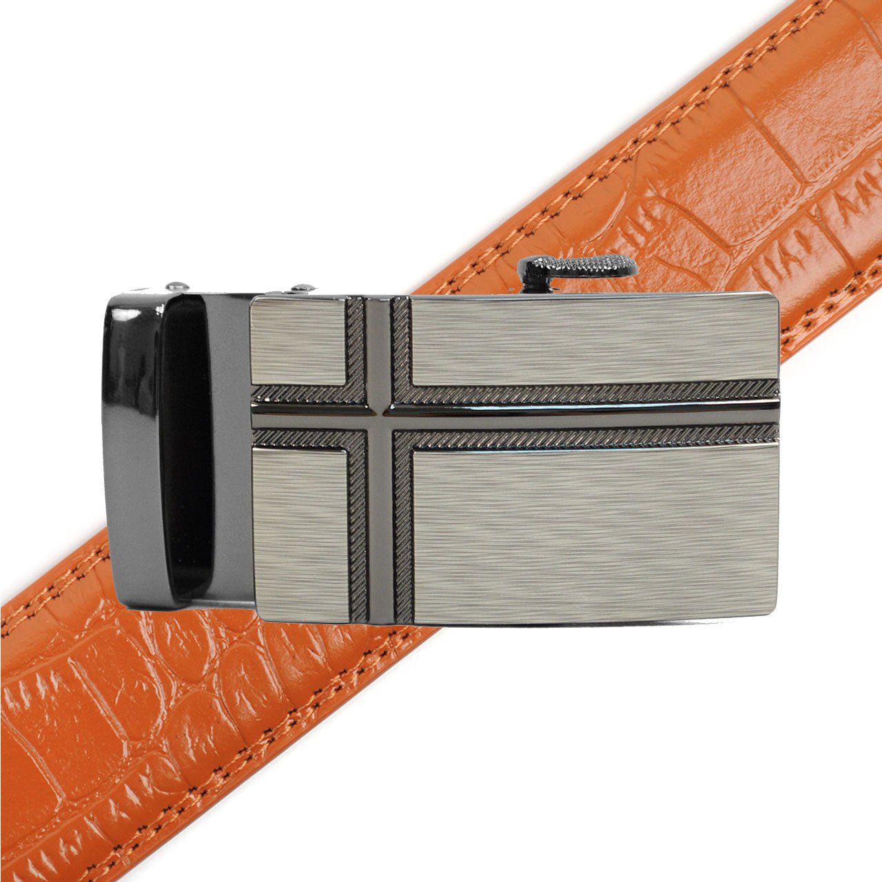 Men's Genuine Leather Sliding Buckle Ratchet Belt MGLBB26 - Bundle Bus