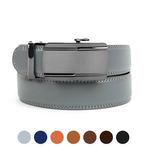 Men's Genuine Leather Sliding Buckle Ratchet Belt- MGLBB28 - Bundle Bus