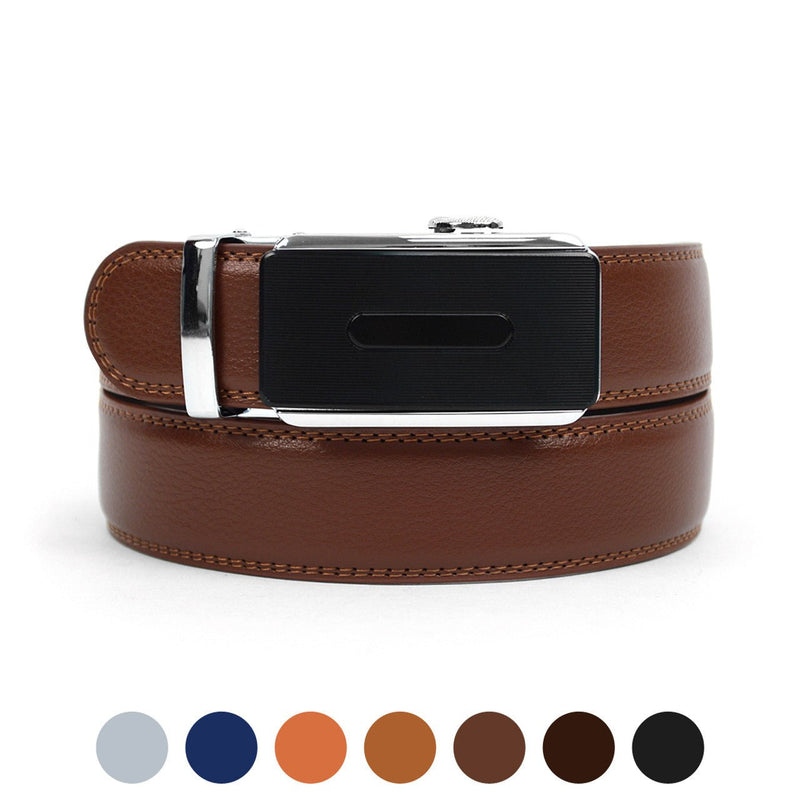 Men's Genuine Leather Sliding Buckle Ratchet Belt MGLBB29 - Bundle Bus