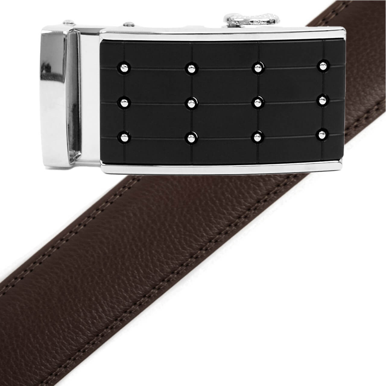 Men's Genuine Leather Sliding Buckle Ratchet Belt MGLBB3 - Bundle Bus