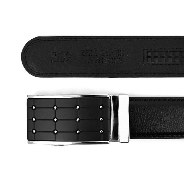 Men's Genuine Leather Sliding Buckle Ratchet Belt MGLBB3 - Bundle Bus