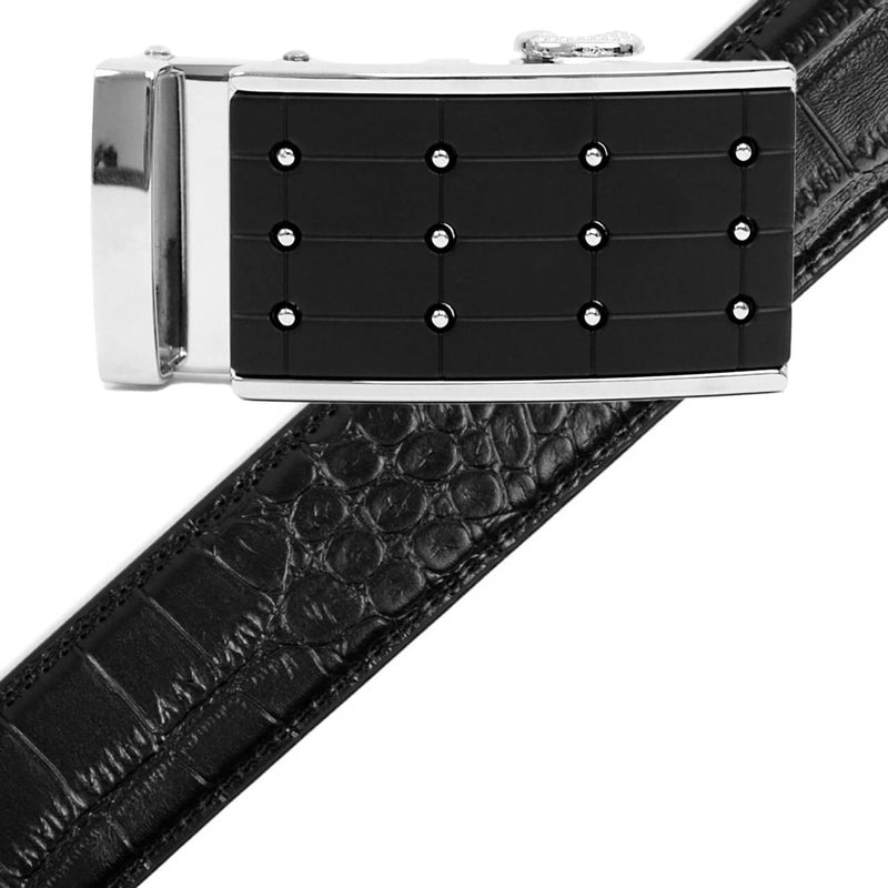 Men's Genuine Leather Sliding Buckle Ratchet Belt MGLBB3 - Bundle Bus