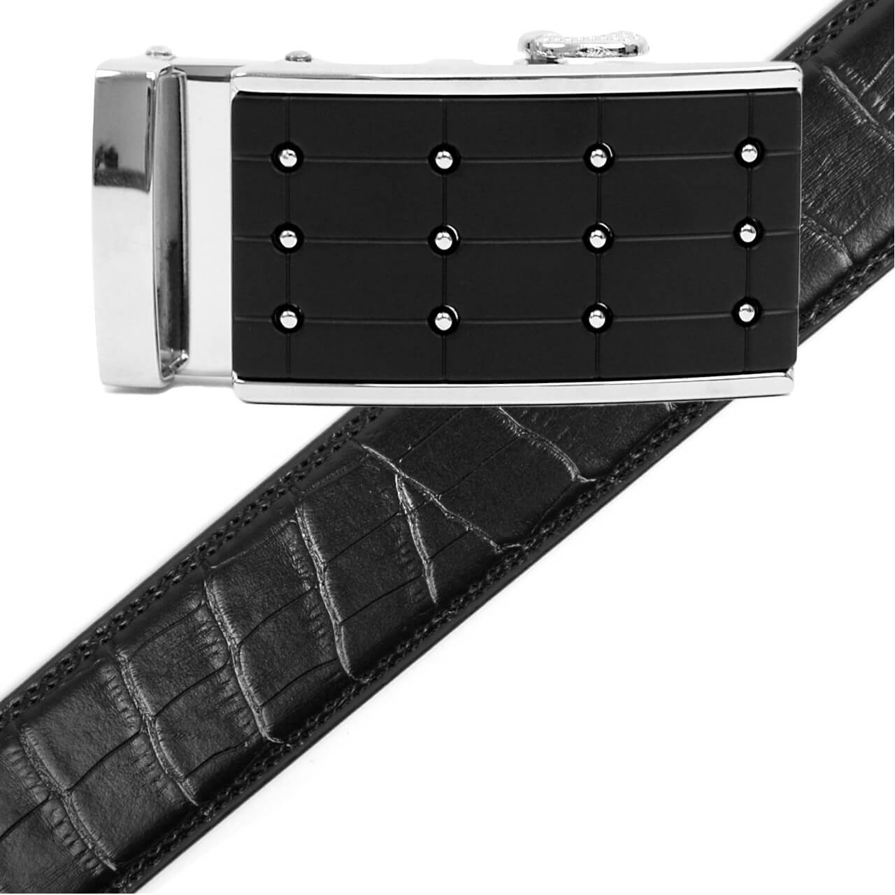 Men's Genuine Leather Sliding Buckle Ratchet Belt MGLBB3 - Bundle Bus