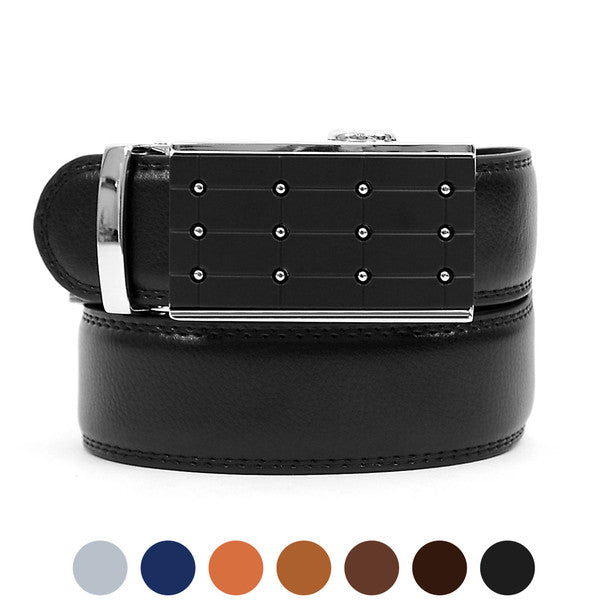 Men's Genuine Leather Sliding Buckle Ratchet Belt MGLBB3 - Bundle Bus