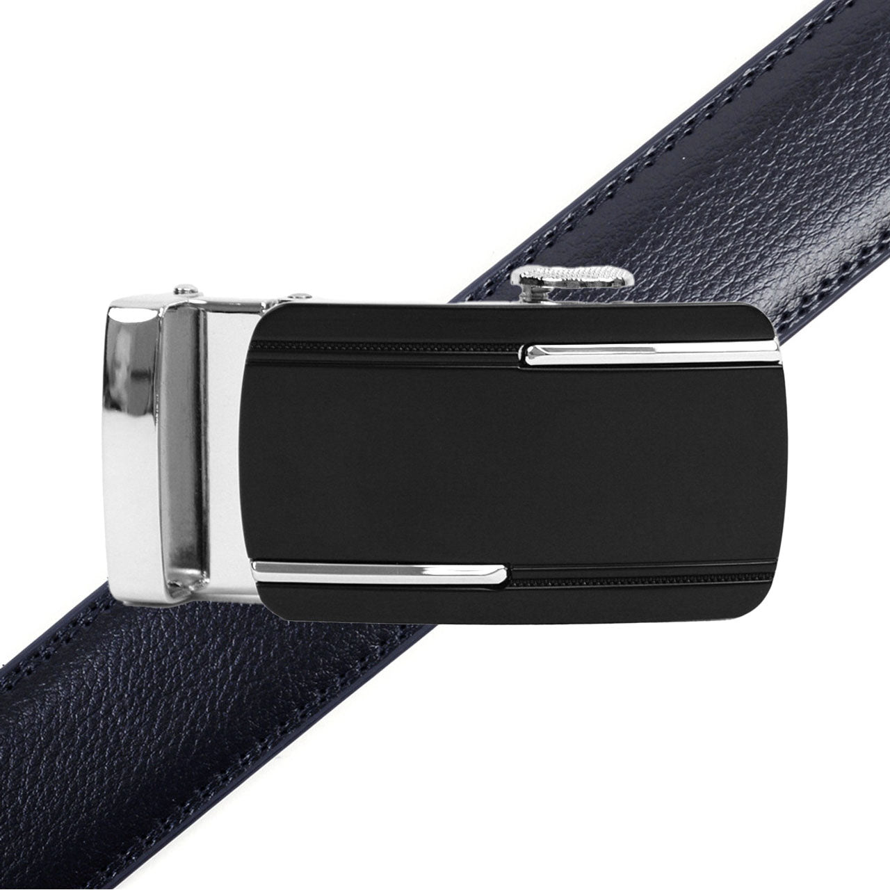 Men's Genuine Leather Sliding Buckle Ratchet Belt MGLBB30 - Bundle Bus