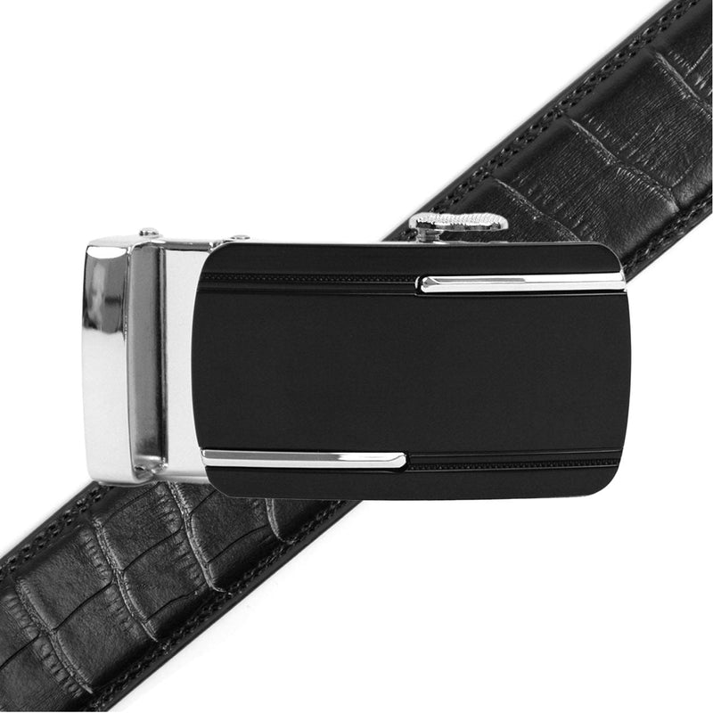 Men's Genuine Leather Sliding Buckle Ratchet Belt MGLBB30 - Bundle Bus