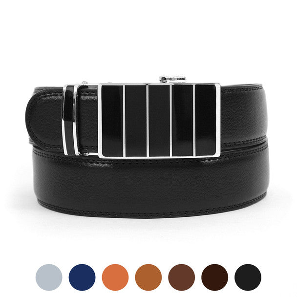 Men's Genuine Leather Sliding Buckle Ratchet Belt MGLBB31 - Bundle Bus