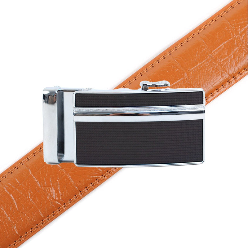 Men's Genuine Leather Sliding Buckle Ratchet Belt MGLBB32 - Bundle Bus