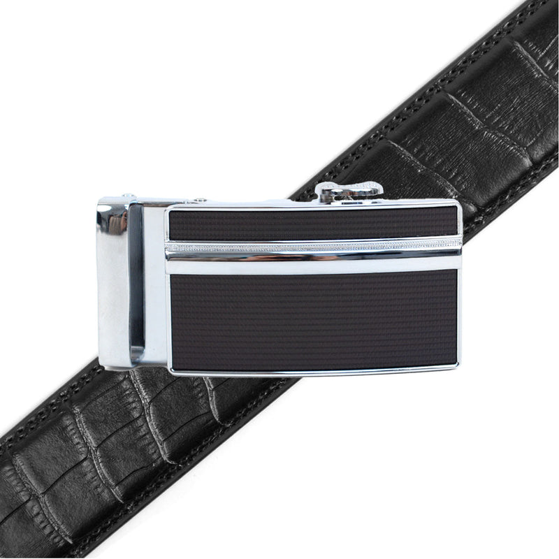 Men's Genuine Leather Sliding Buckle Ratchet Belt MGLBB32 - Bundle Bus