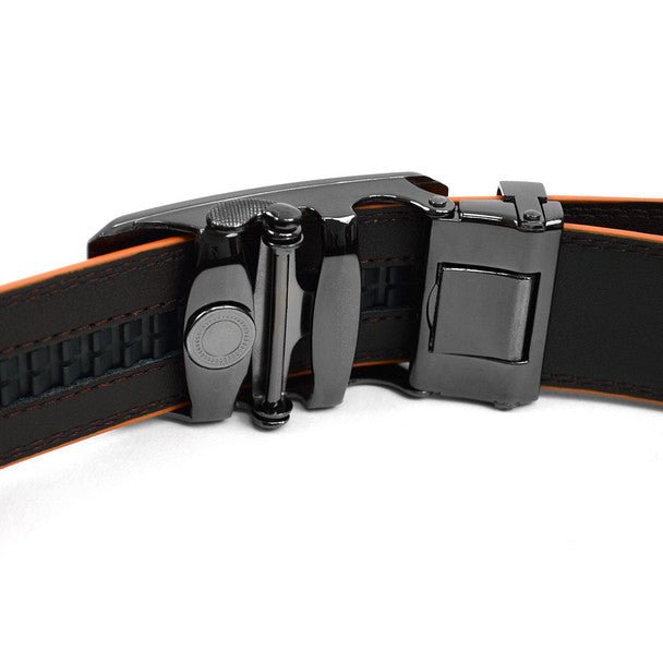 Men's Genuine Leather Sliding Buckle Ratchet Belt MGLBB33 - Bundle Bus