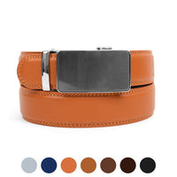 Men's Genuine Leather Sliding Buckle Ratchet Belt MGLBB34 - Bundle Bus