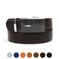 Men's Genuine Leather Sliding Buckle Ratchet Belt MGLBB35 - Bundle Bus