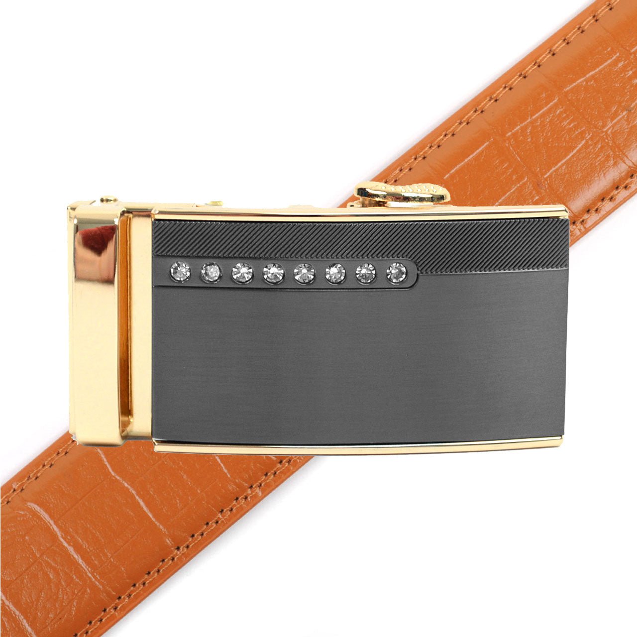 Men's Genuine Leather Sliding Buckle Ratchet Belt MGLBB38 - Bundle Bus