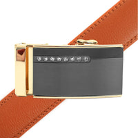 Men's Genuine Leather Sliding Buckle Ratchet Belt MGLBB38 - Bundle Bus