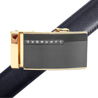 Men's Genuine Leather Sliding Buckle Ratchet Belt MGLBB38 - Bundle Bus