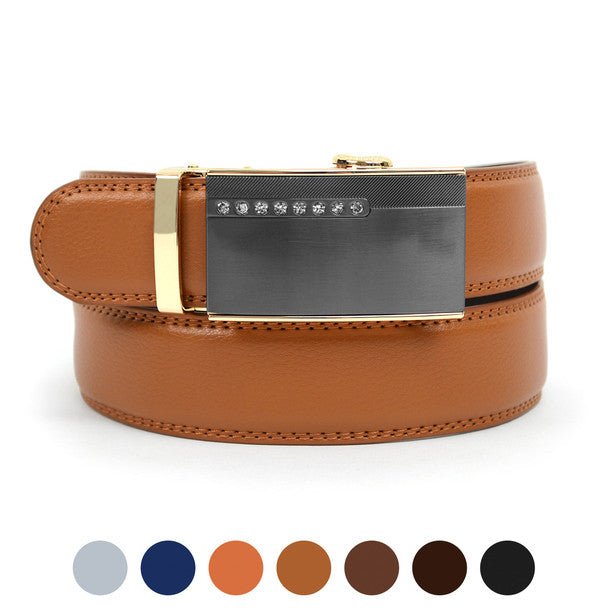 Men's Genuine Leather Sliding Buckle Ratchet Belt MGLBB38 - Bundle Bus