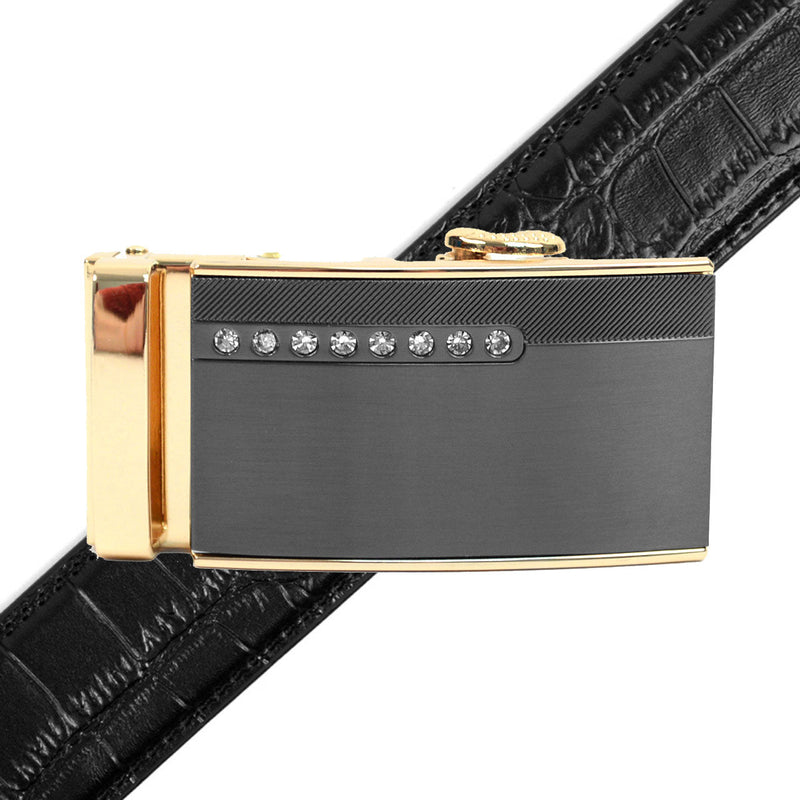 Men's Genuine Leather Sliding Buckle Ratchet Belt MGLBB38 - Bundle Bus