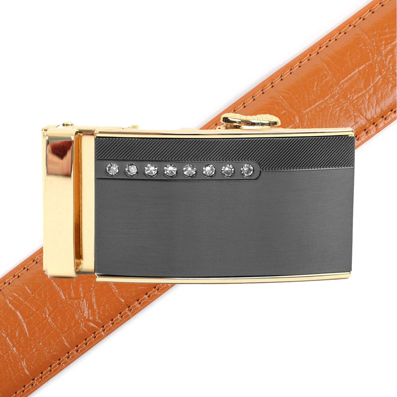 Men's Genuine Leather Sliding Buckle Ratchet Belt MGLBB38 - Bundle Bus