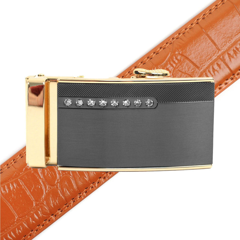 Men's Genuine Leather Sliding Buckle Ratchet Belt MGLBB38 - Bundle Bus