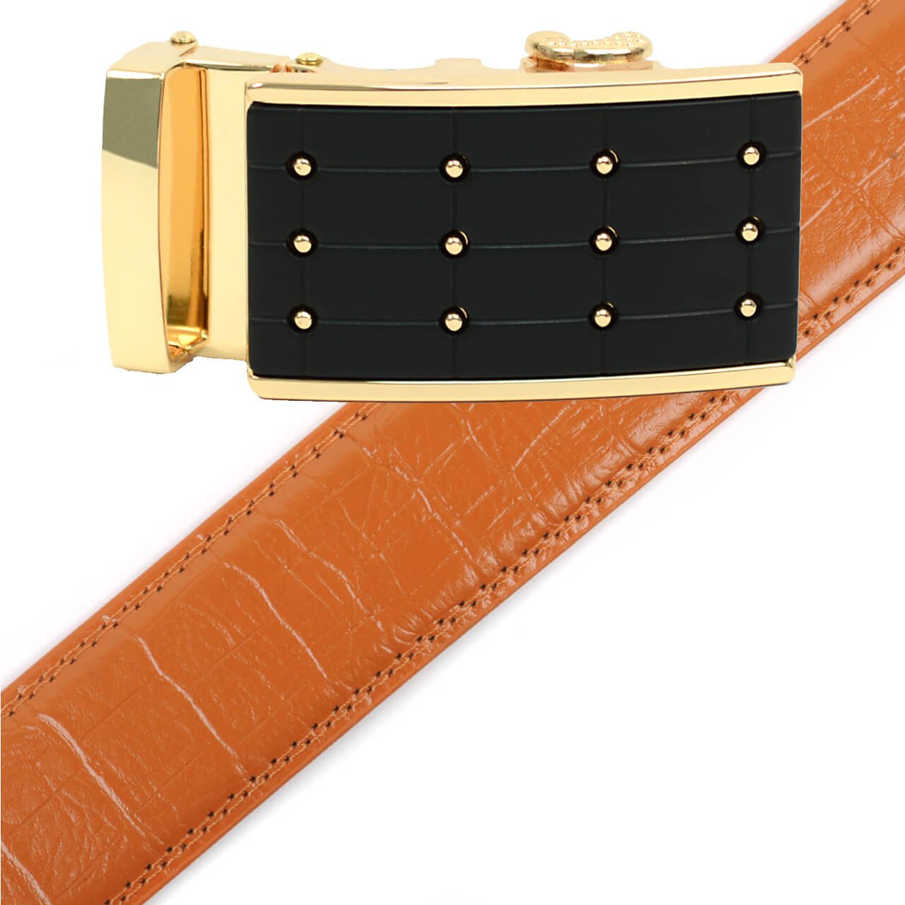 Men's Genuine Leather Sliding Buckle Ratchet Belt - MGLBB4 - Bundle Bus