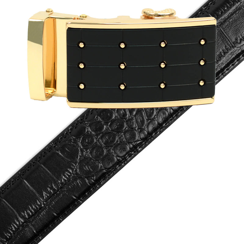 Men's Genuine Leather Sliding Buckle Ratchet Belt - MGLBB4 - Bundle Bus