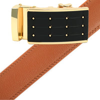 Men's Genuine Leather Sliding Buckle Ratchet Belt - MGLBB4 - Bundle Bus