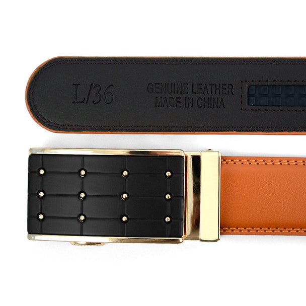 Men's Genuine Leather Sliding Buckle Ratchet Belt - MGLBB4 - Bundle Bus