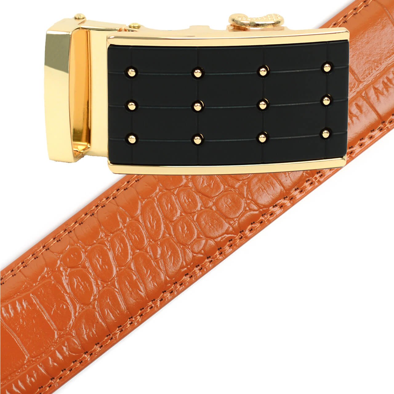 Men's Genuine Leather Sliding Buckle Ratchet Belt - MGLBB4 - Bundle Bus